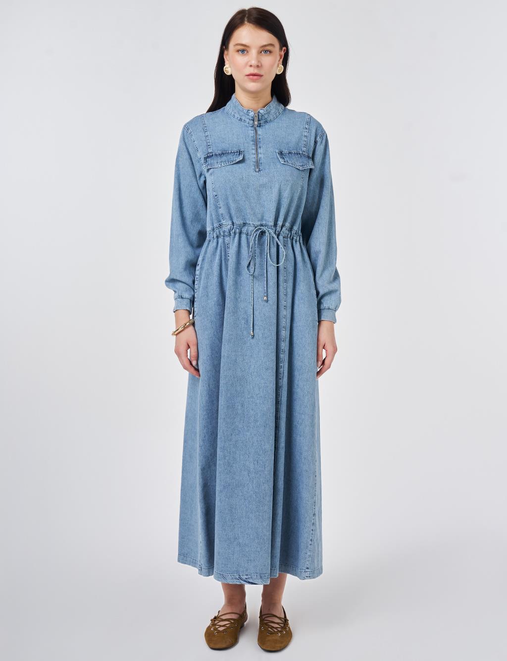 Flap-Pocket Denim Dress Towel Wash