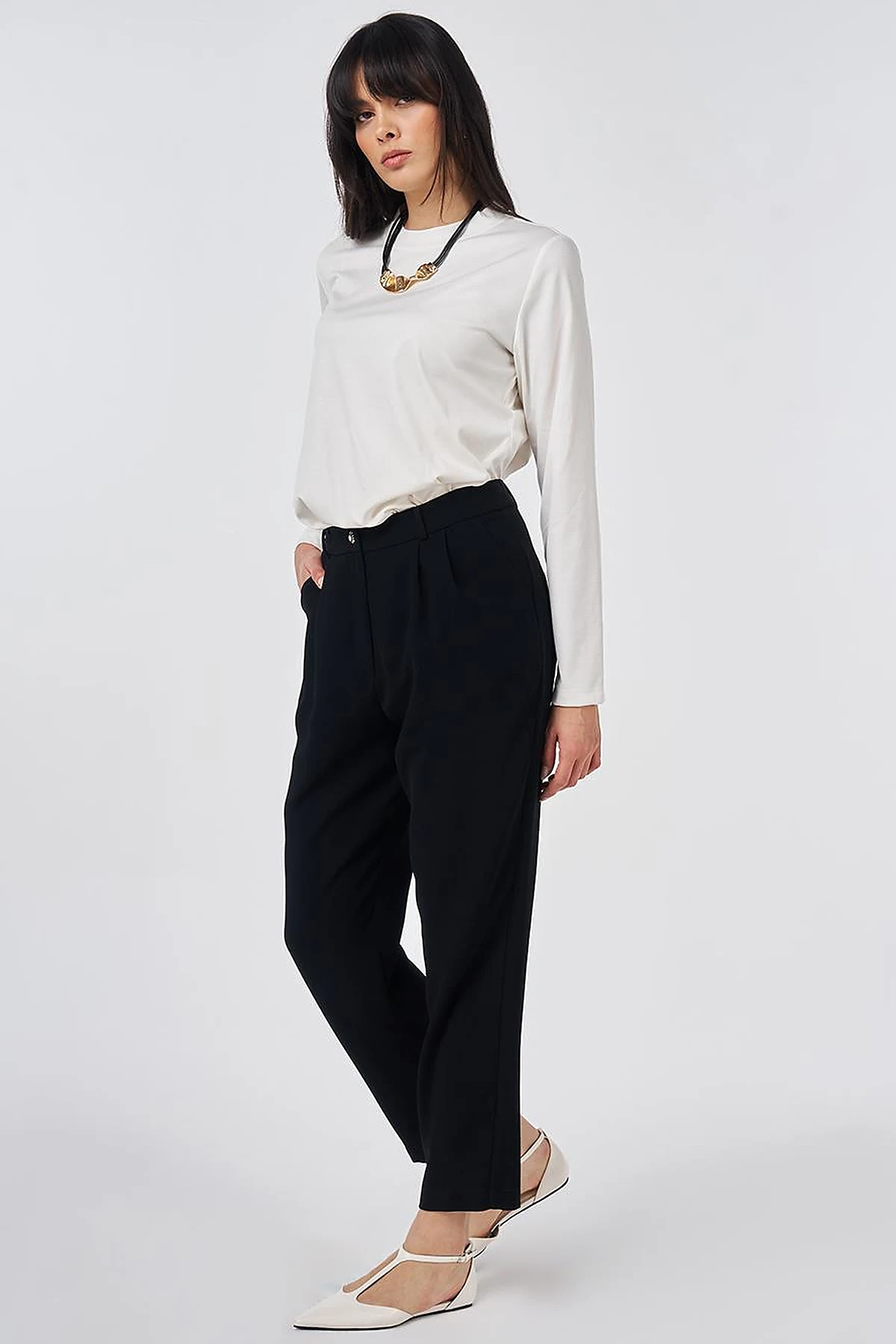 Double Pleated Crepe Trousers Black