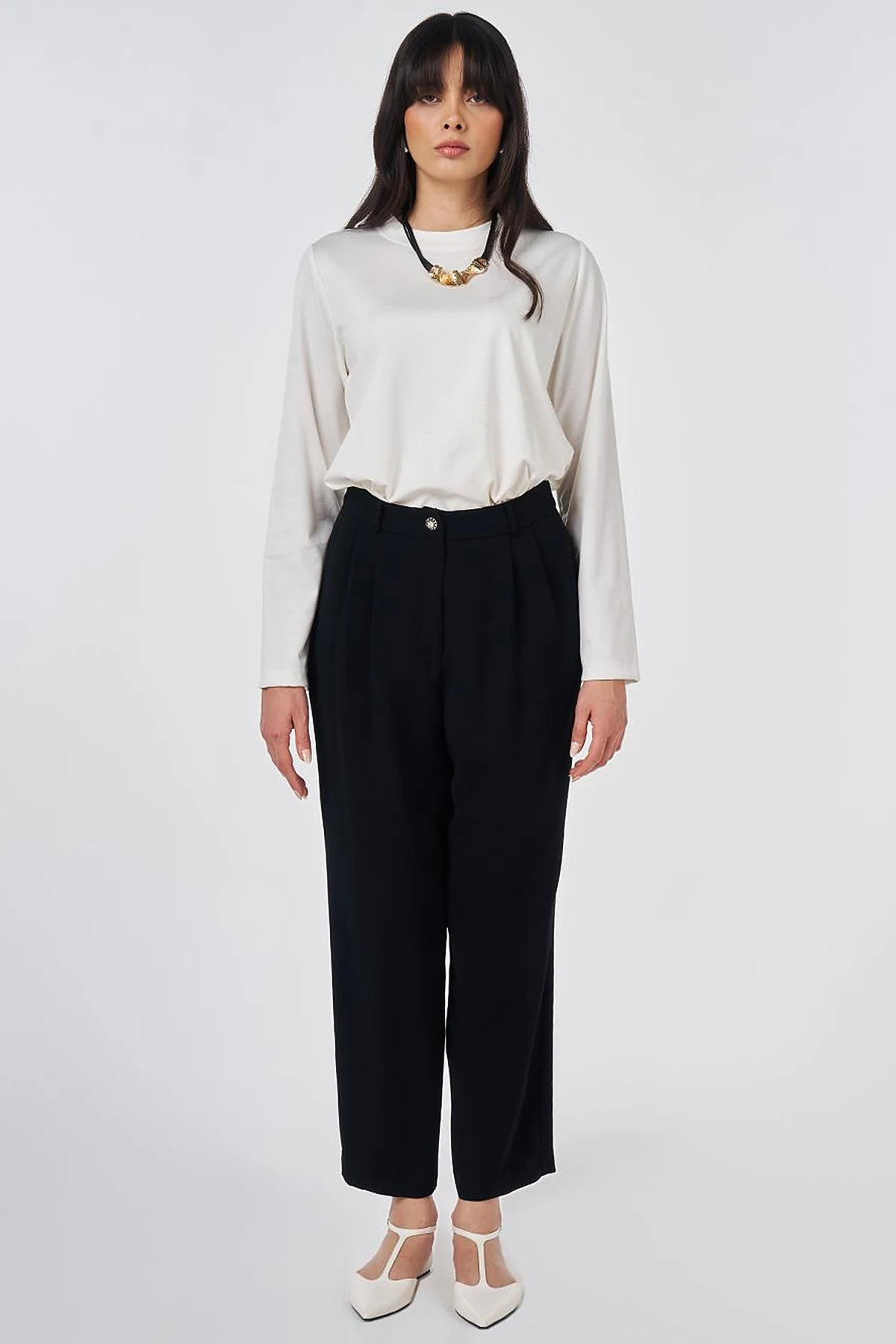 Double Pleated Crepe Trousers Black