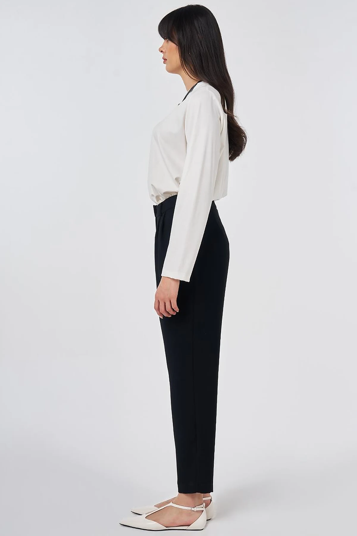 Double Pleated Crepe Trousers Black