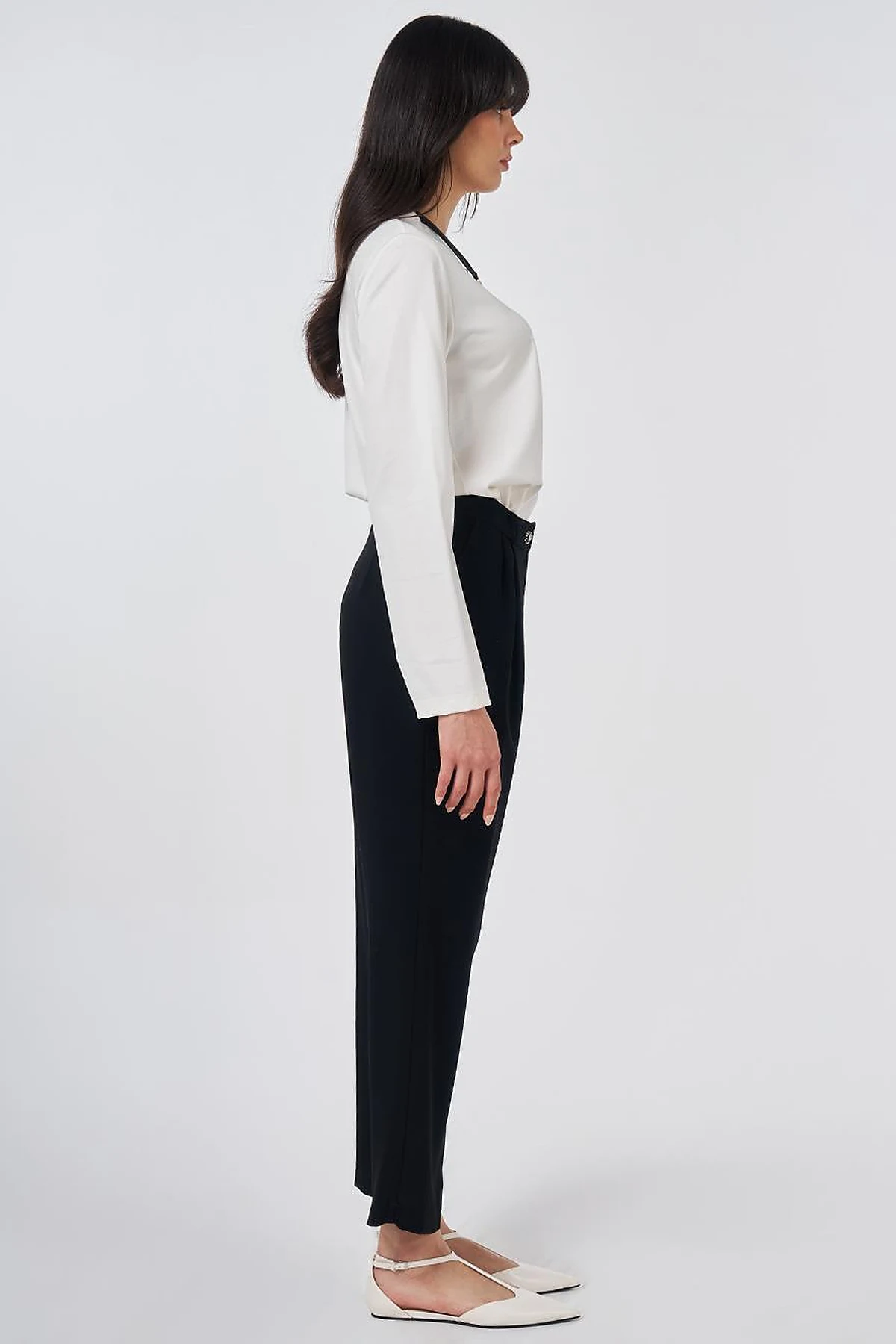 Double Pleated Crepe Trousers Black