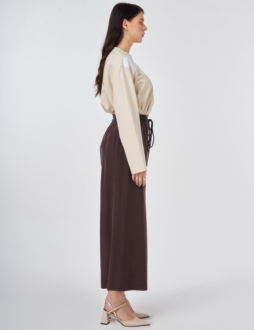 Wide Leg Rayon Trousers Dark Brown