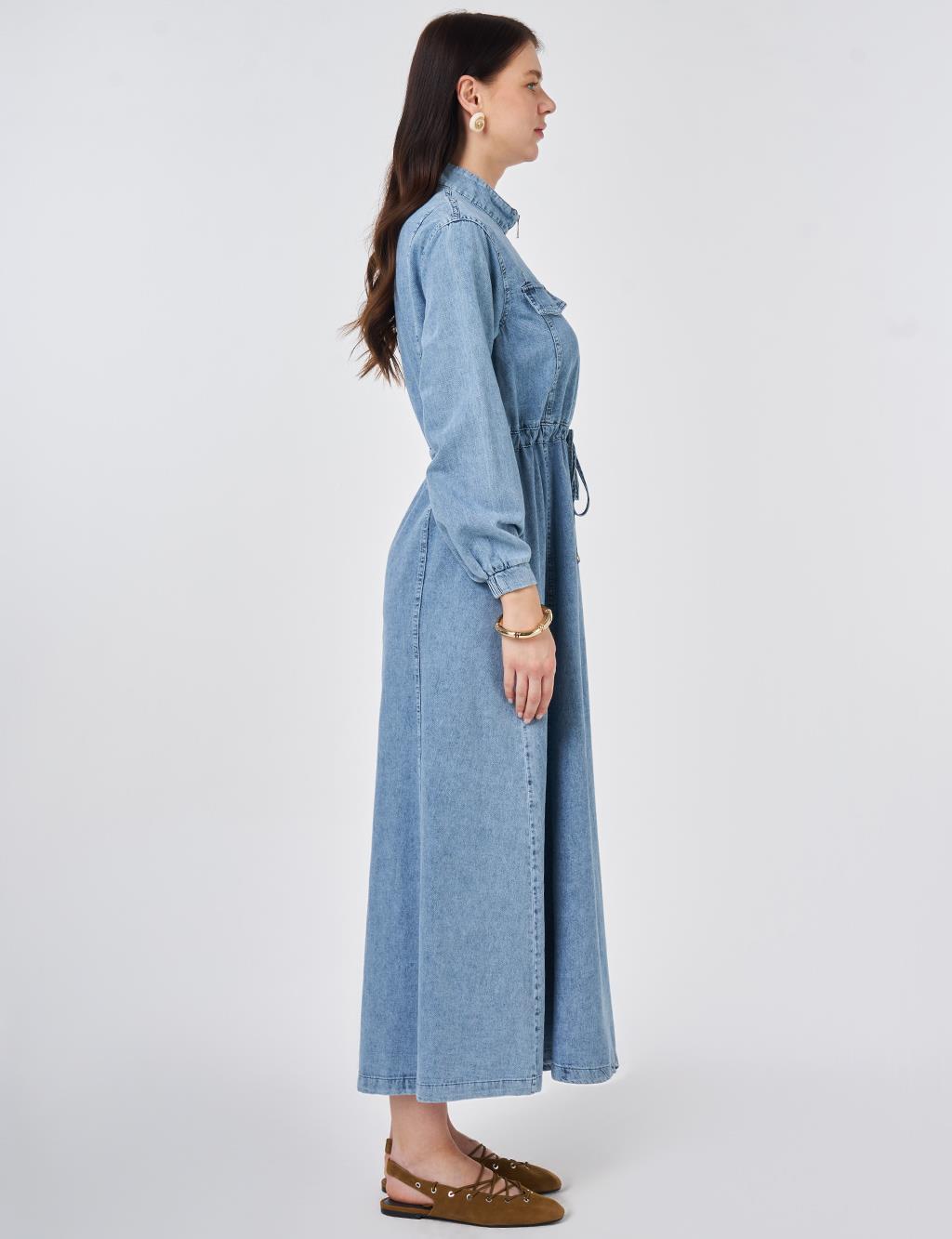 Flap-Pocket Denim Dress Towel Wash