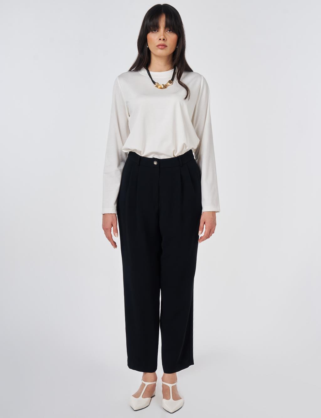 Double Pleated Crepe Trousers Black