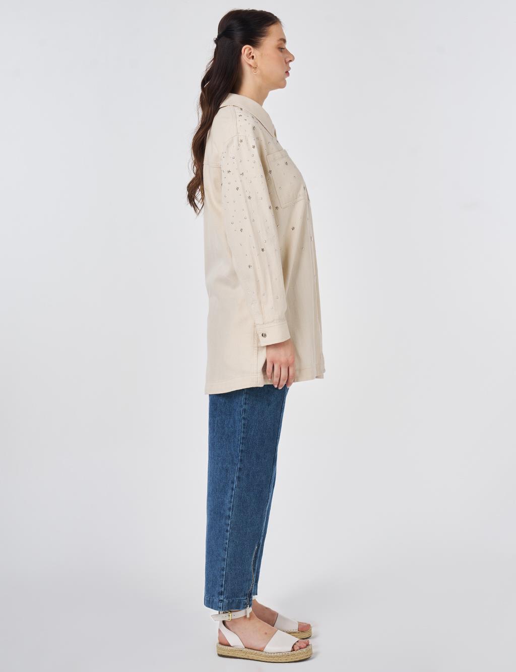 Troque Print Non Denim Jacket Cream