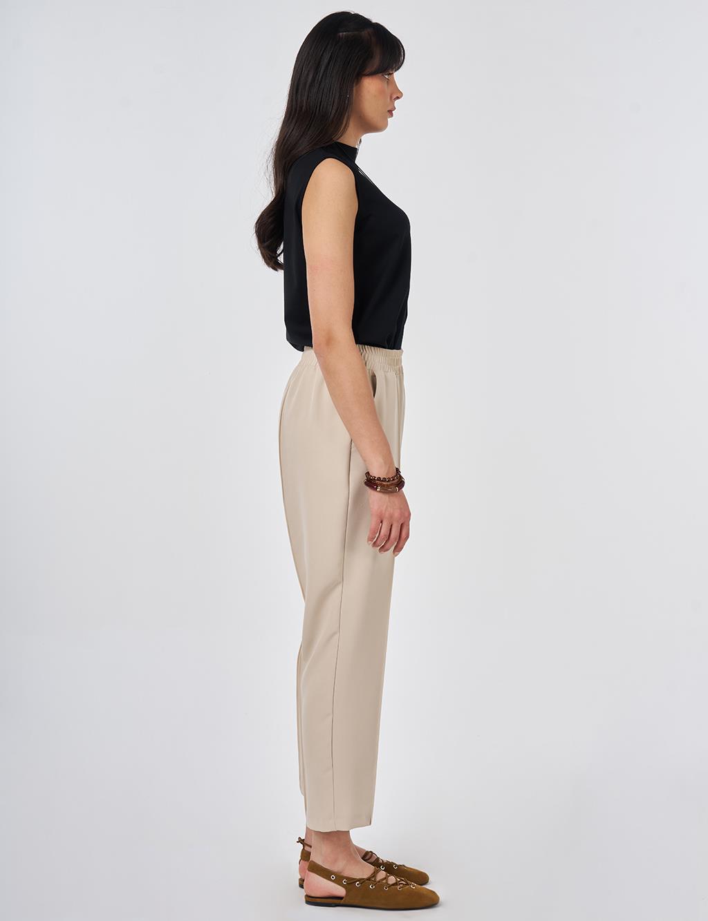 Topstitched Straight-Leg Pants Stone