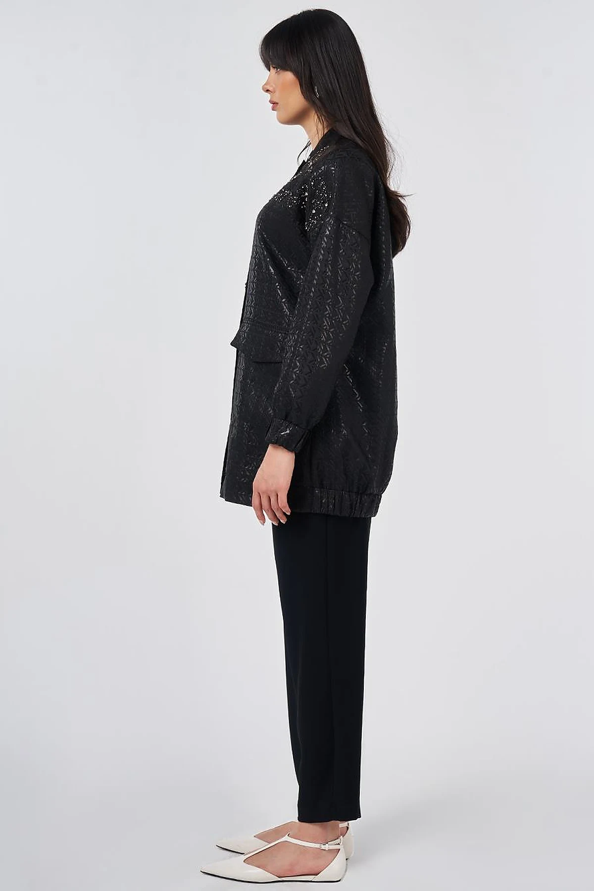 Embroidered Detail Jacquard Jacket Black