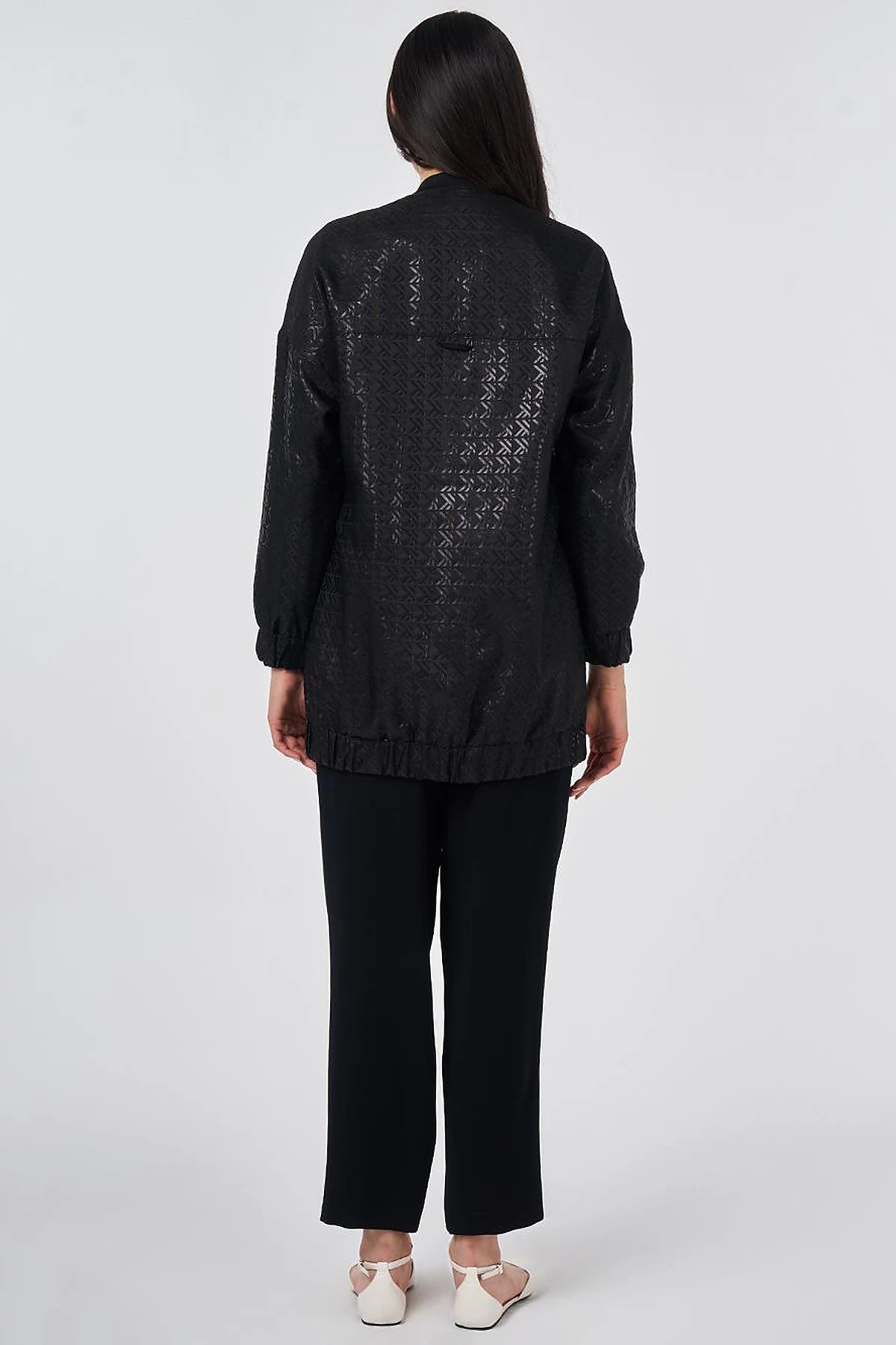 Embroidered Detail Jacquard Jacket Black