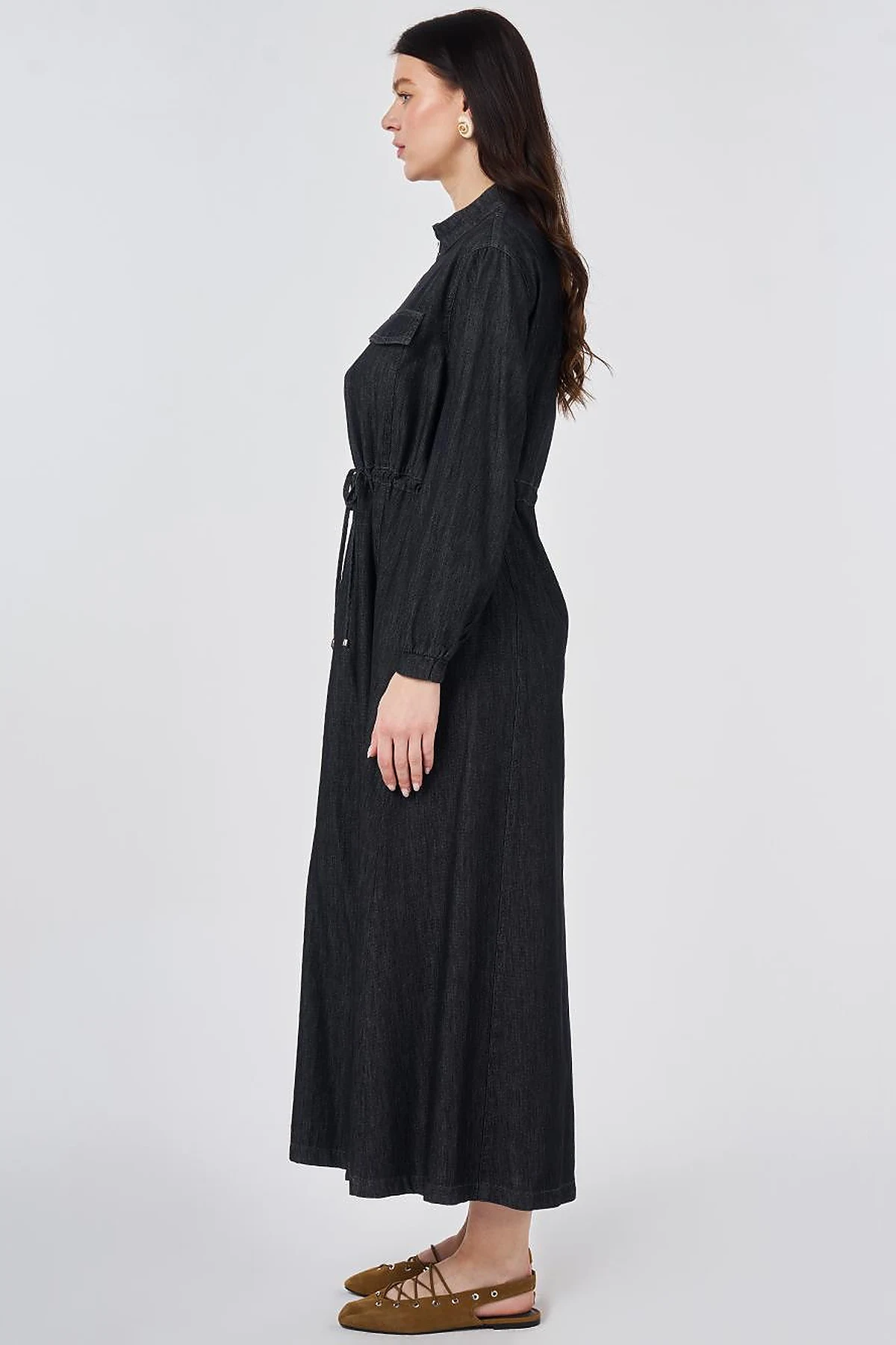Flap-Pocket Denim Dress Anthracite