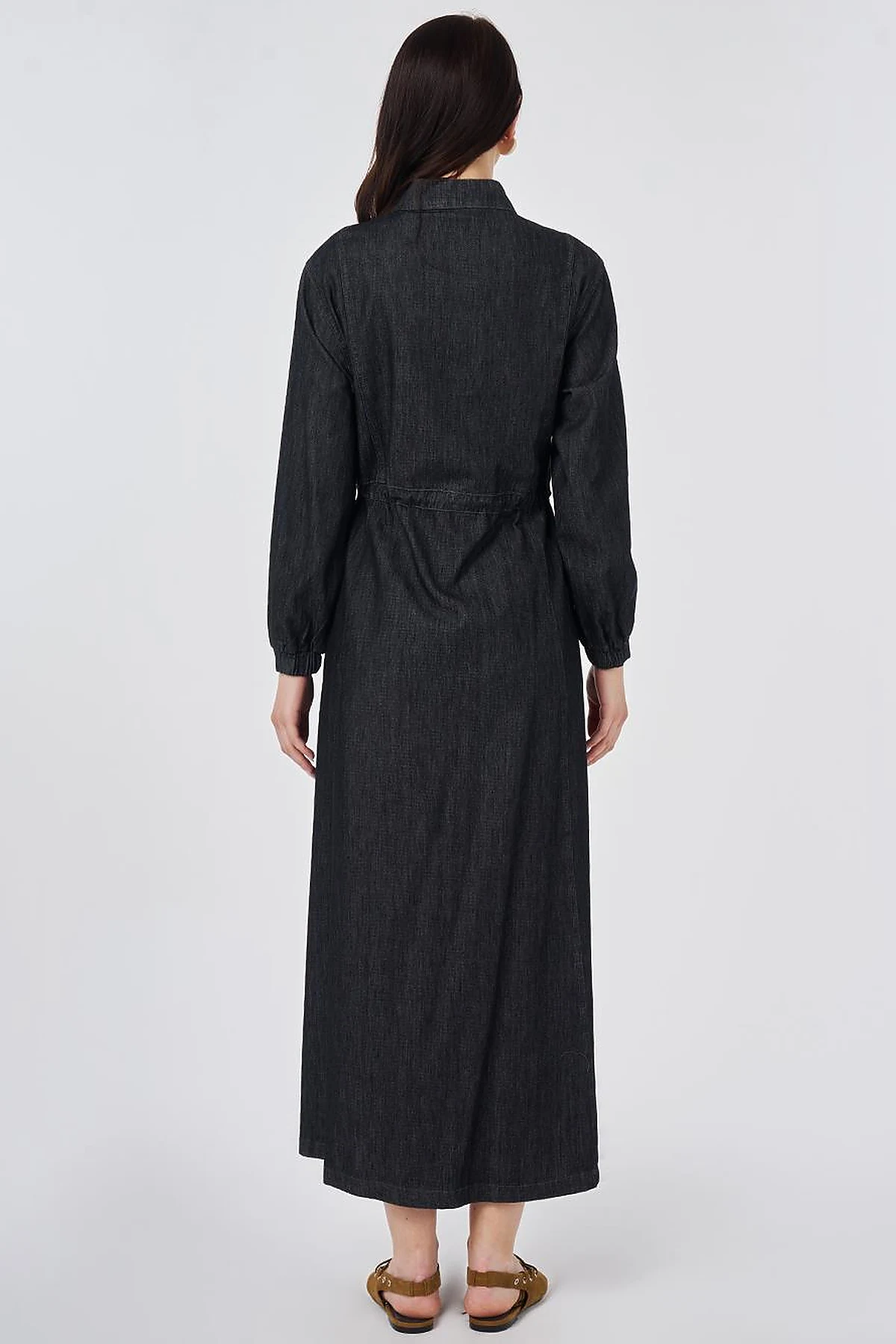 Flap-Pocket Denim Dress Anthracite