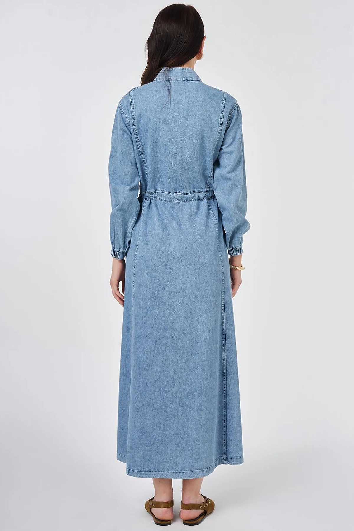Flap-Pocket Denim Dress Towel Wash