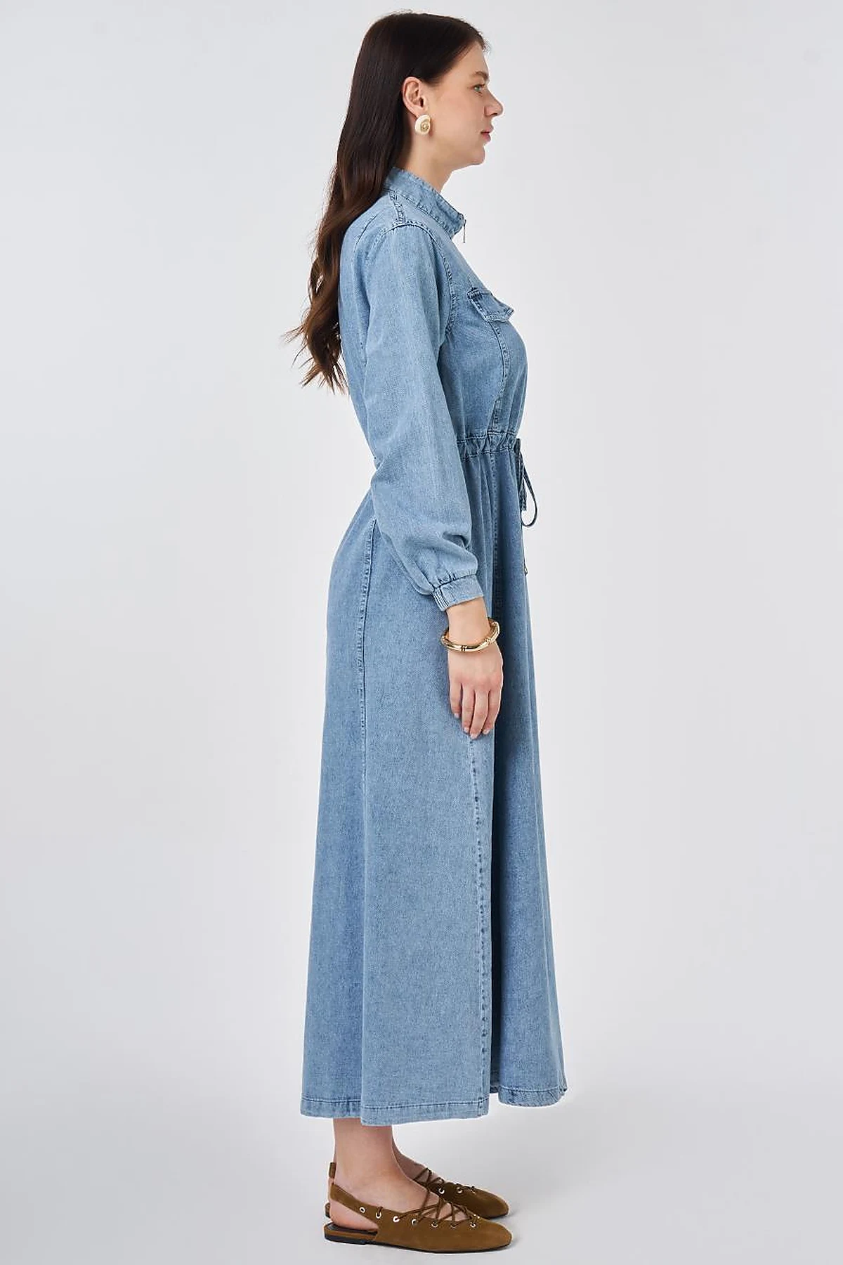 Flap-Pocket Denim Dress Towel Wash
