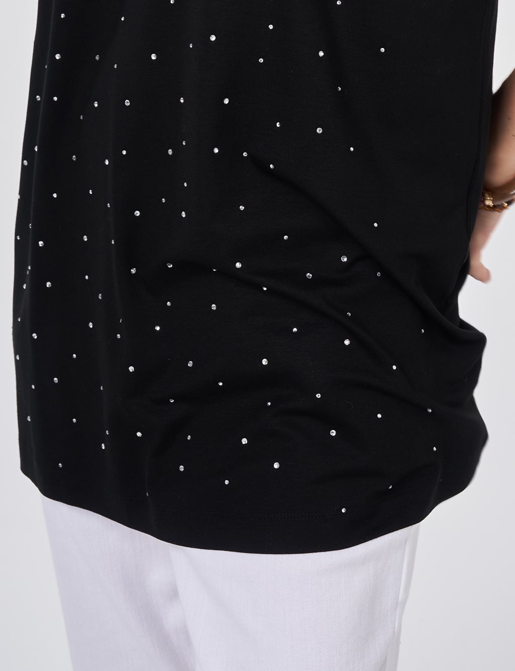 Hotfix Printed Sleeveless Viscose Blouse Black