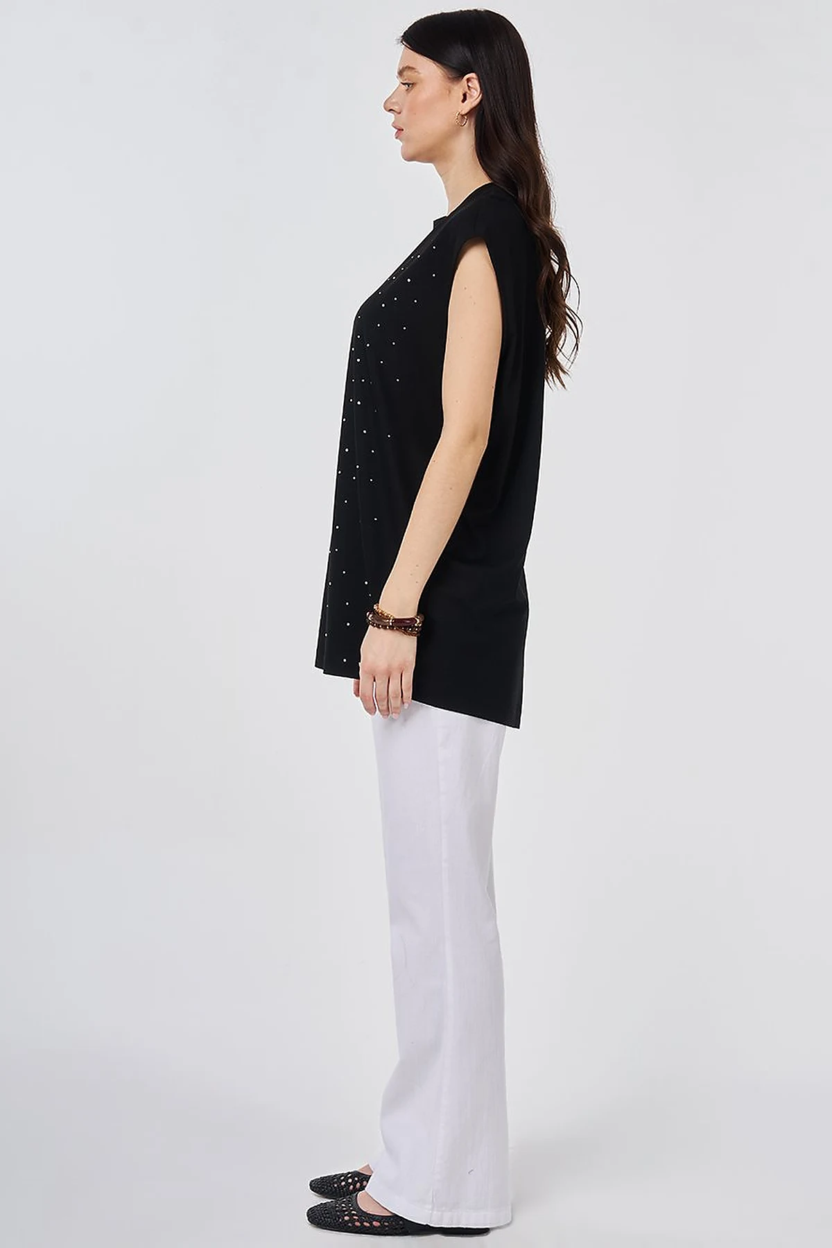 Hotfix Printed Sleeveless Viscose Blouse Black