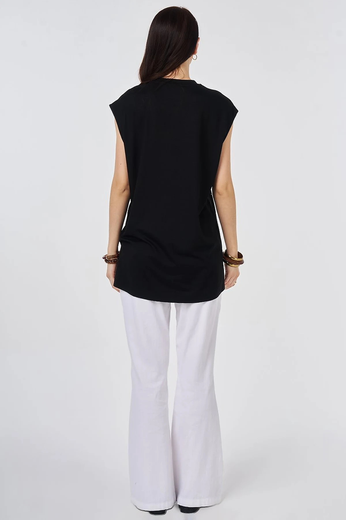Hotfix Printed Sleeveless Viscose Blouse Black
