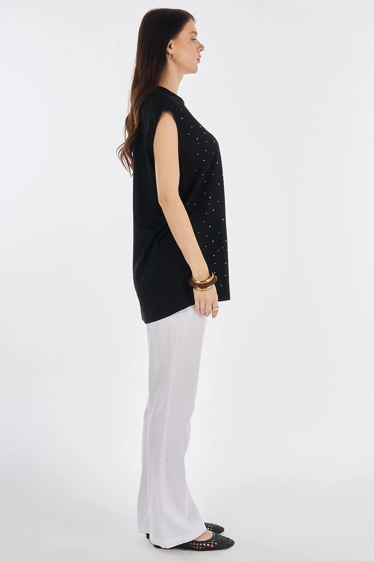 Hotfix Printed Sleeveless Viscose Blouse Black