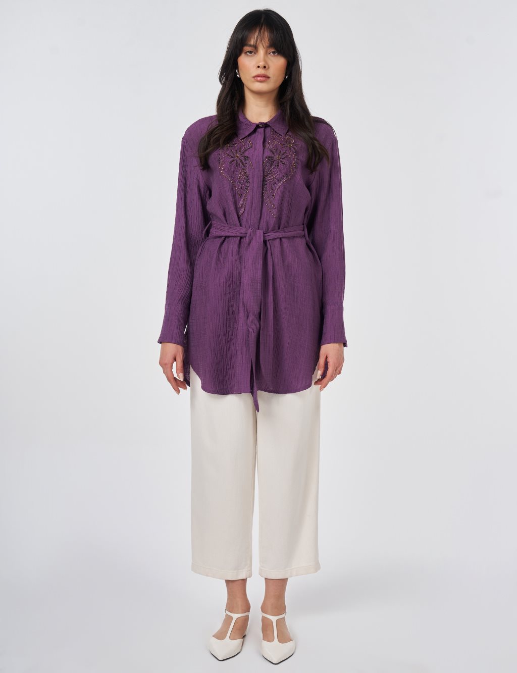 Beaded Lyocell Viscose Tunic Eggplant Purple