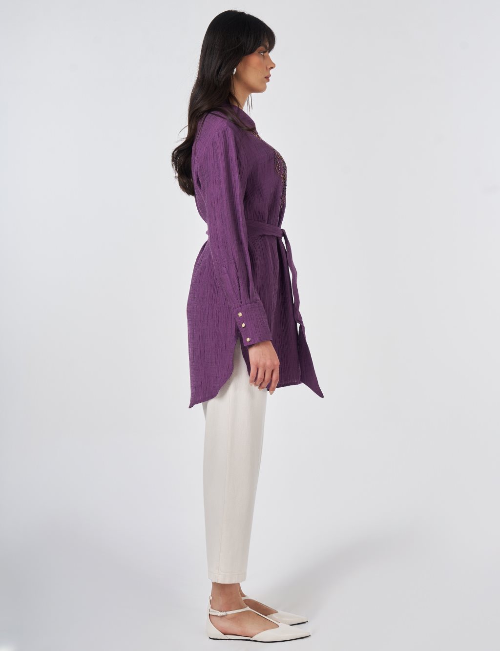 Beaded Lyocell Viscose Tunic Eggplant Purple