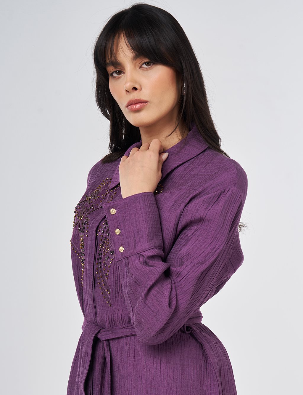 Beaded Lyocell Viscose Tunic Eggplant Purple