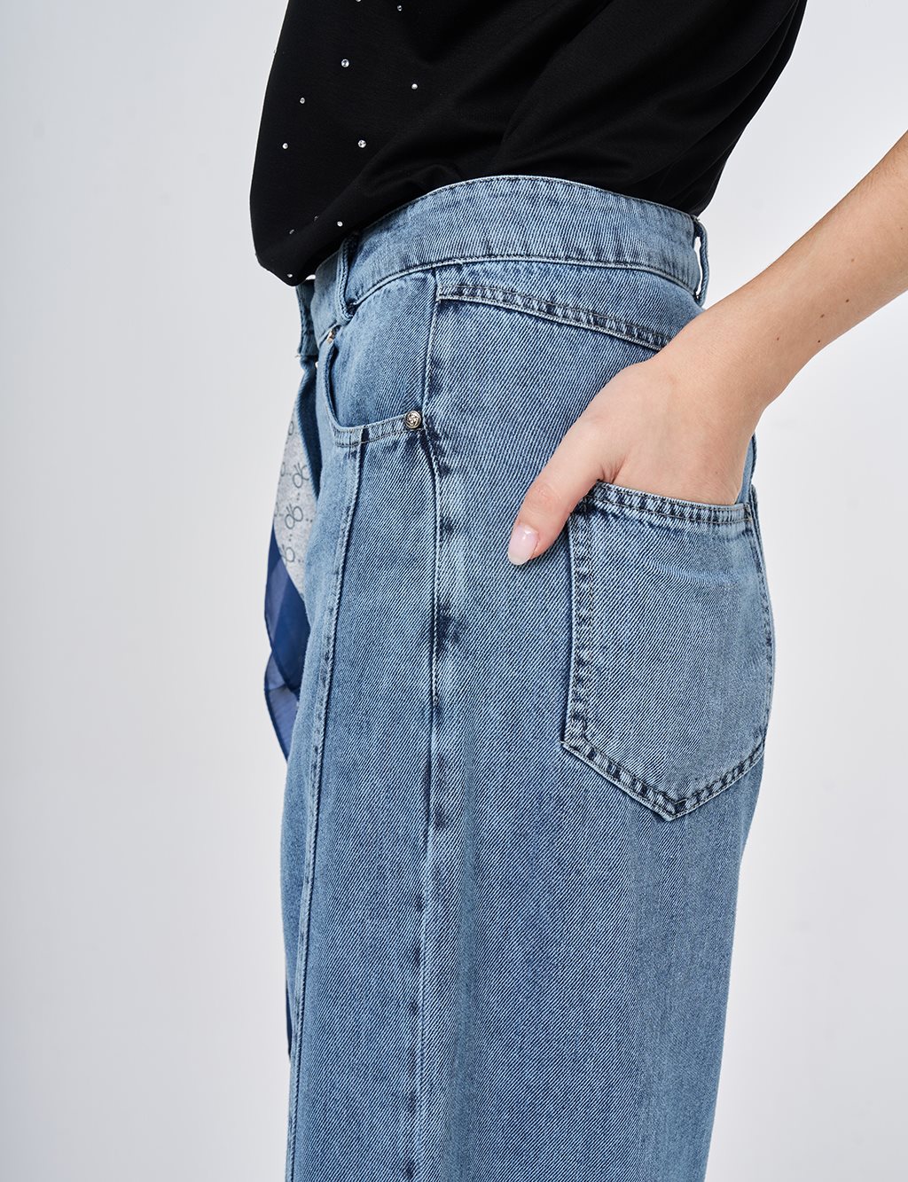 Washed Stitch-Detail Denim Pants Blue