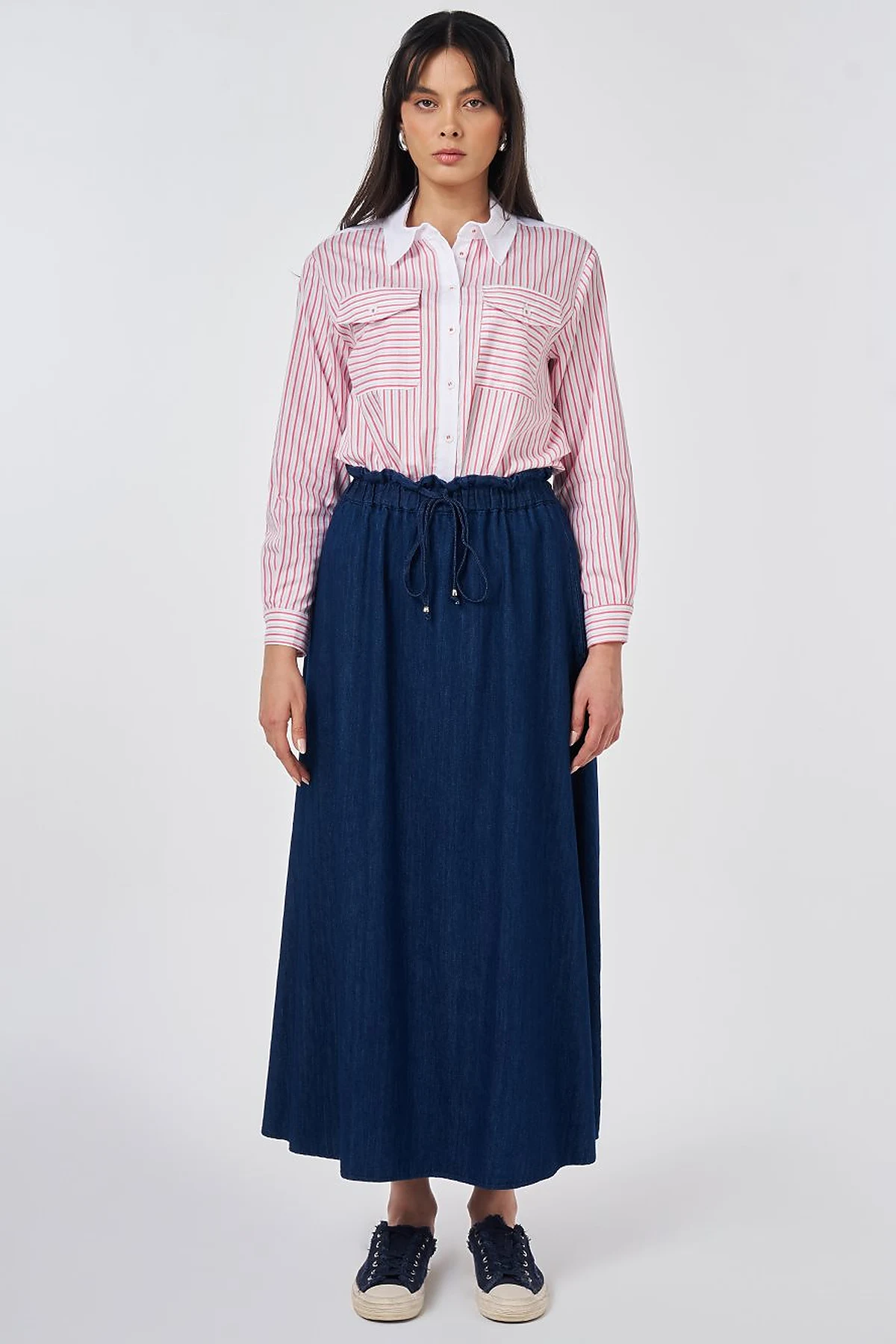 Elastic-Waist Non Denim Skirt Navy