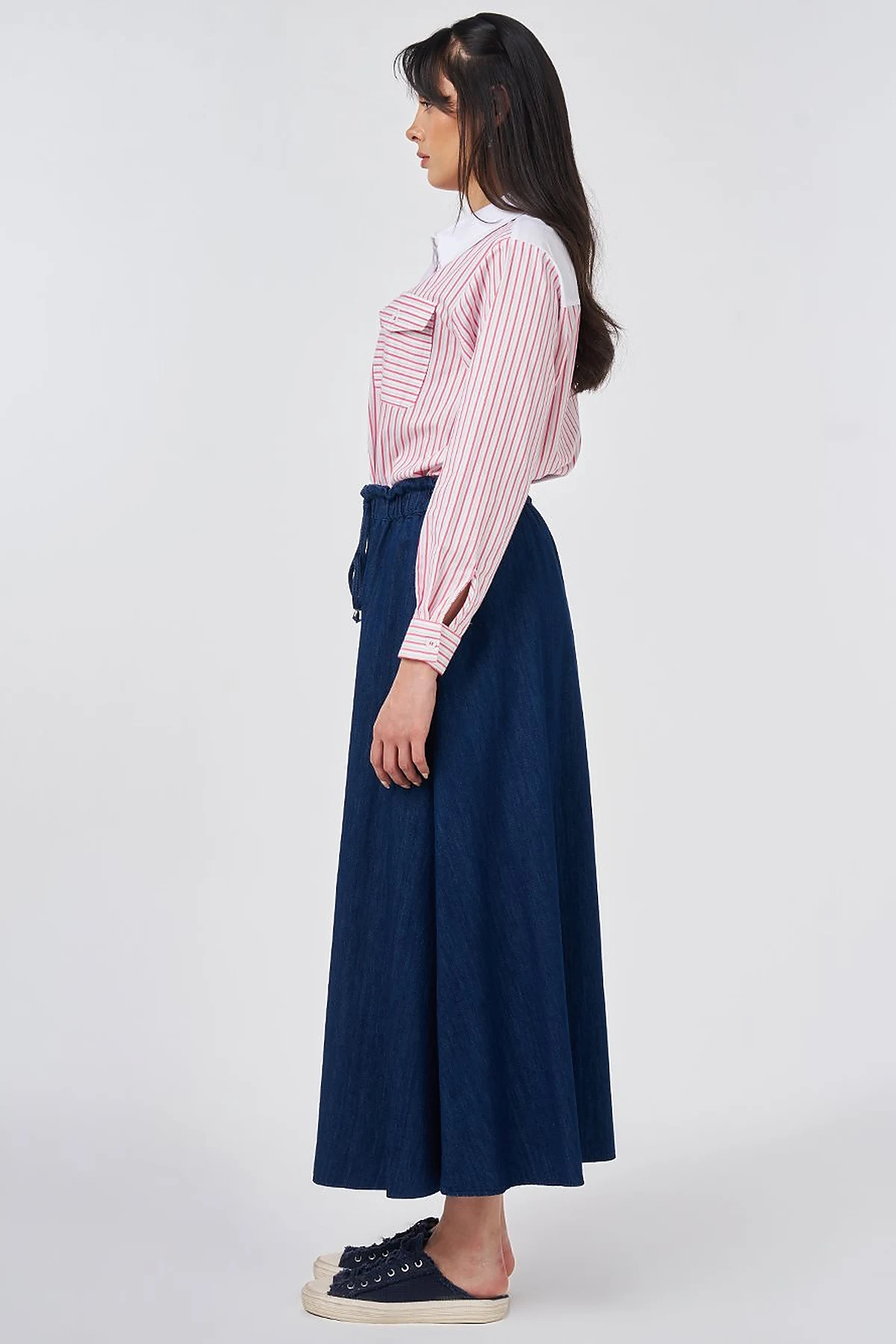 Elastic-Waist Non Denim Skirt Navy