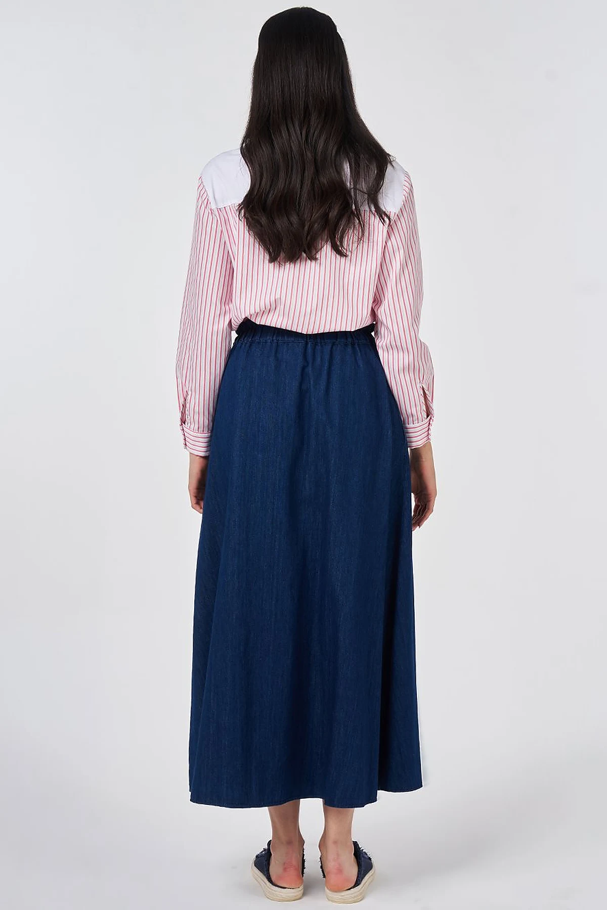 Elastic-Waist Non Denim Skirt Navy