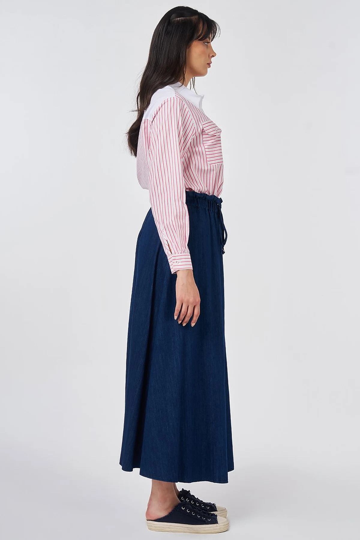 Elastic-Waist Non Denim Skirt Navy