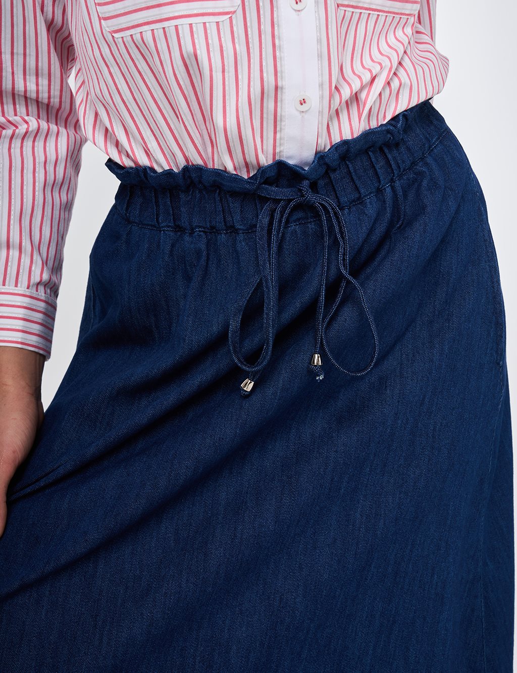 Elastic-Waist Denim Skirt Dark Navy