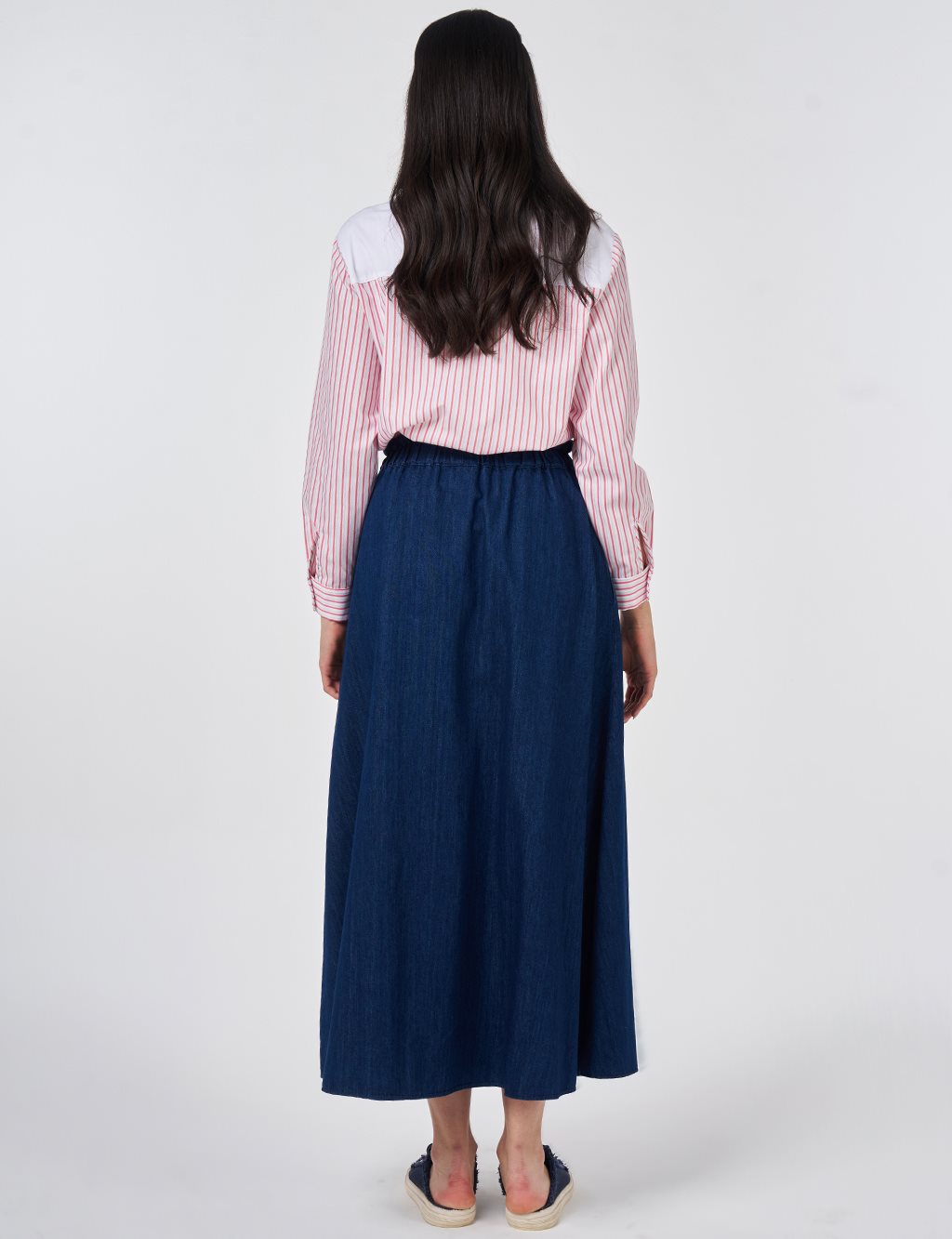 Elastic-Waist Denim Skirt Dark Navy