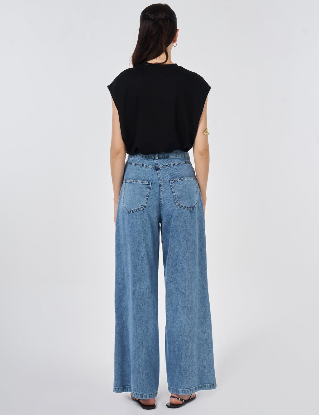 Washed Stitch-Detail Denim Pants Blue