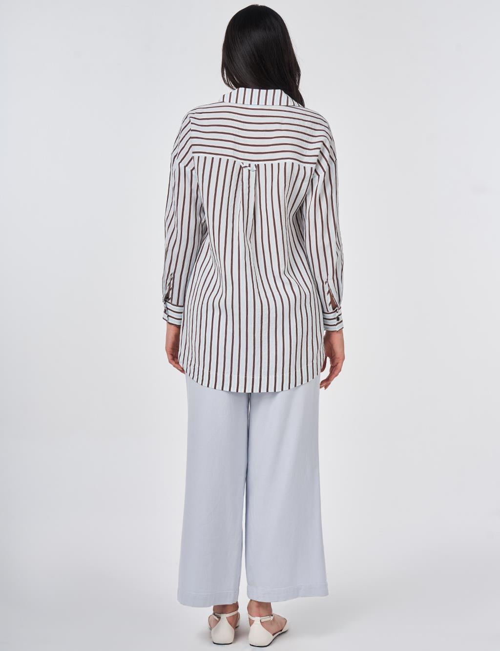 Striped Viscose Tunic Dark Brown