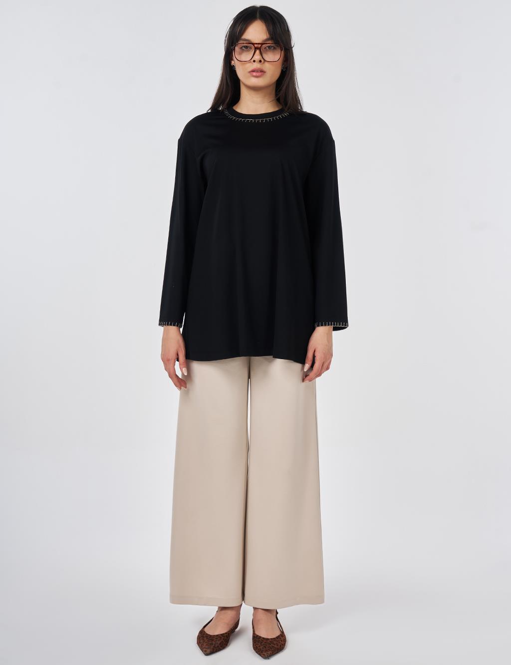 Topstitched Jersey Sweatshirt Black