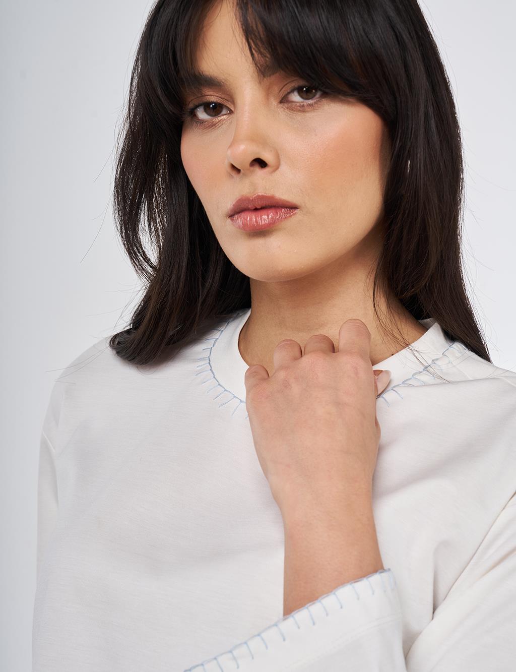 Topstitched Jersey Sweatshirt Optical White