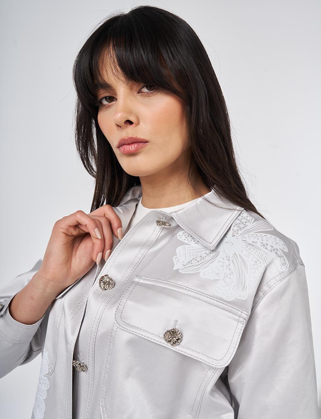 Floral Print Jacket Silver