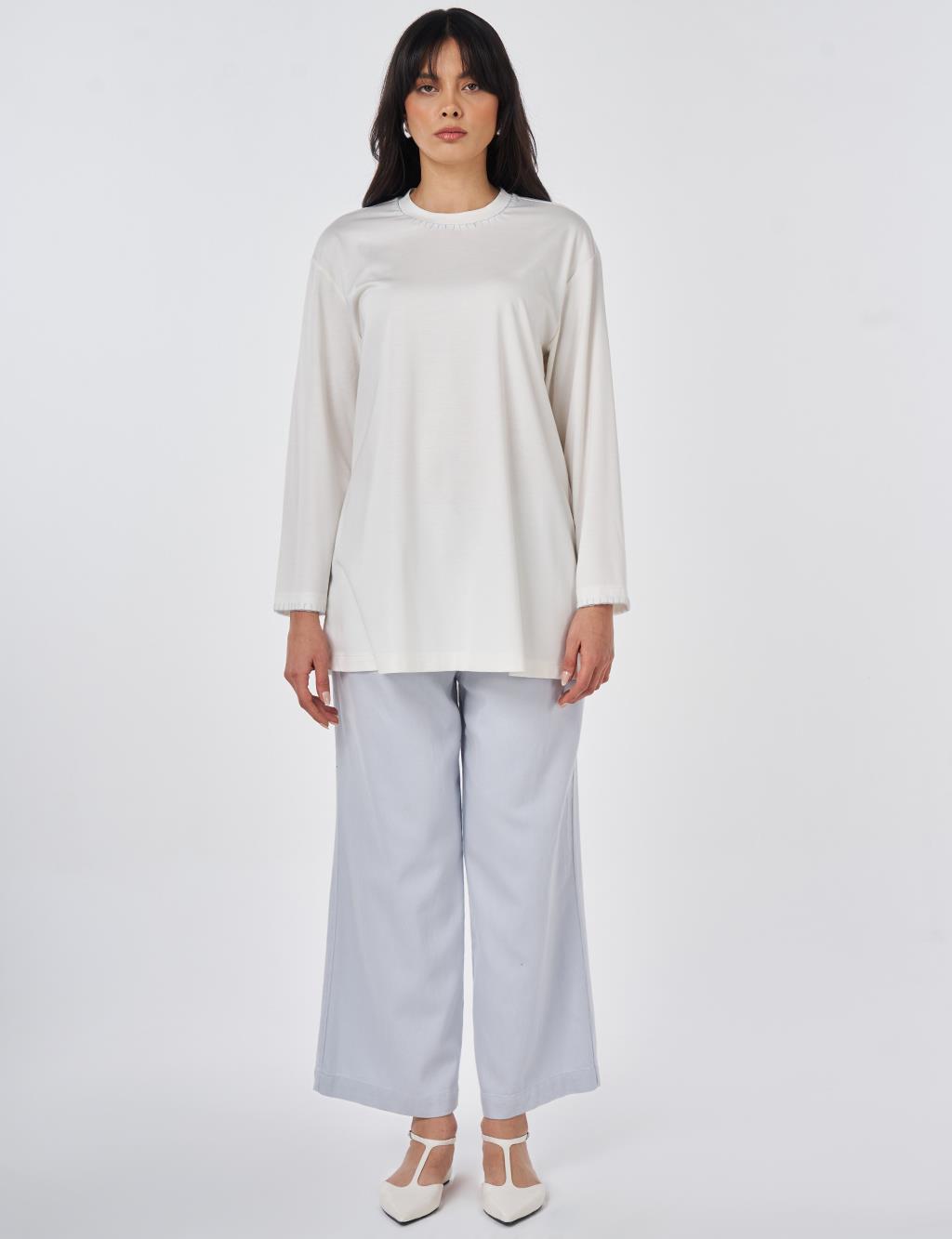 Topstitched Jersey Sweatshirt Optical White