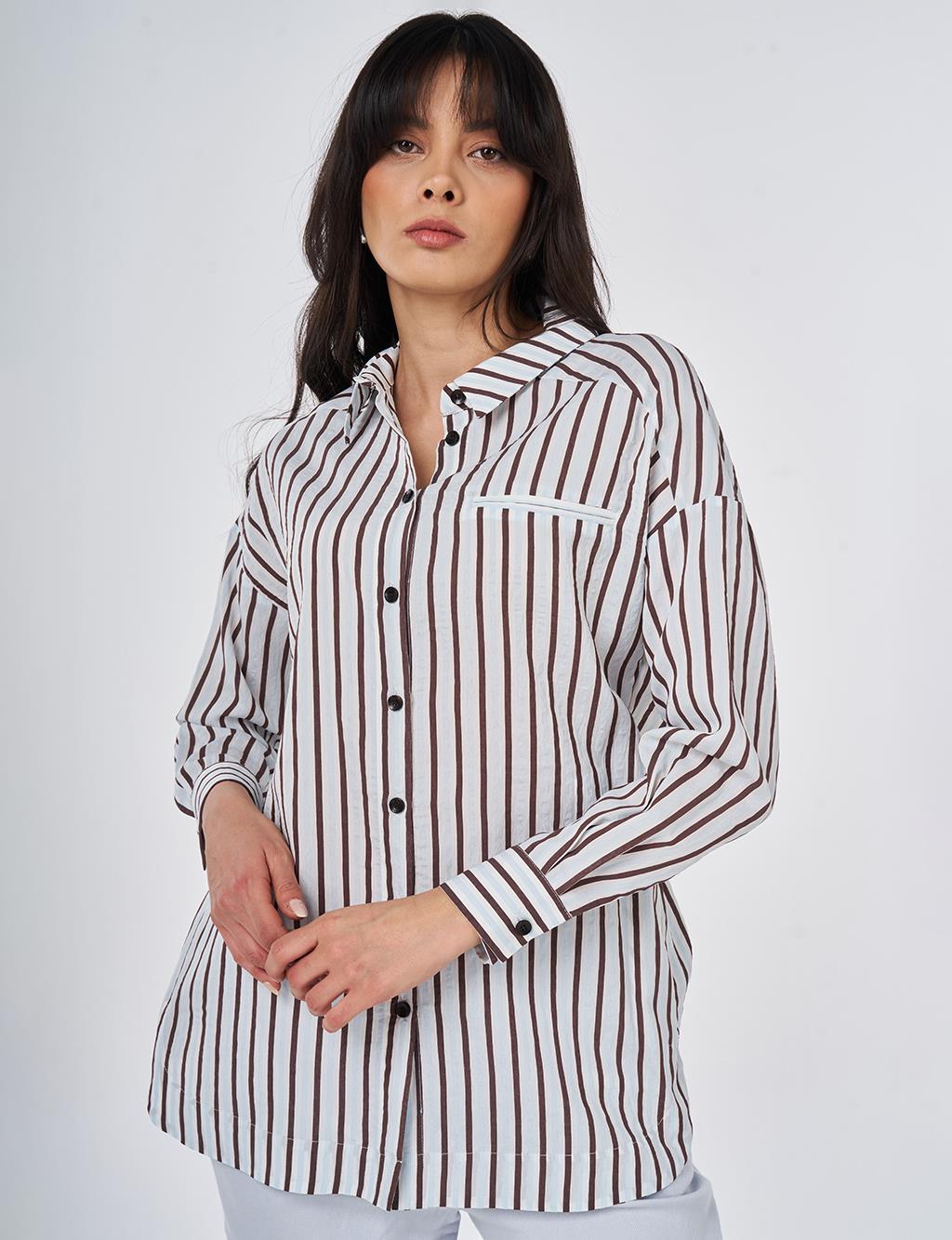 Striped Viscose Tunic Dark Brown