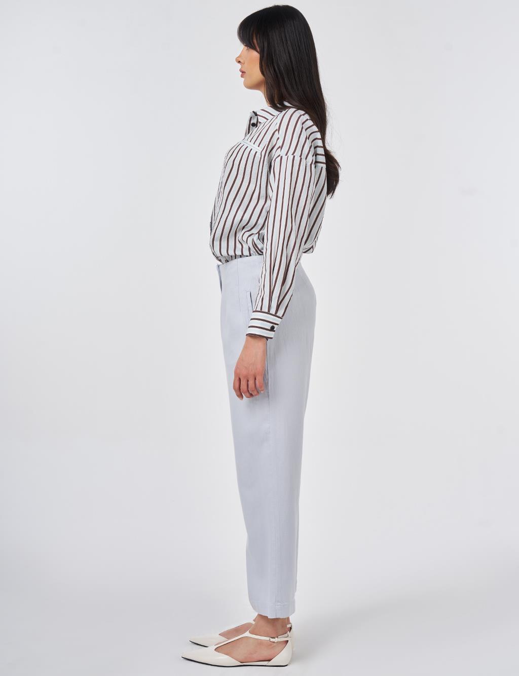 High-Waisted Non Denim Pants Blue