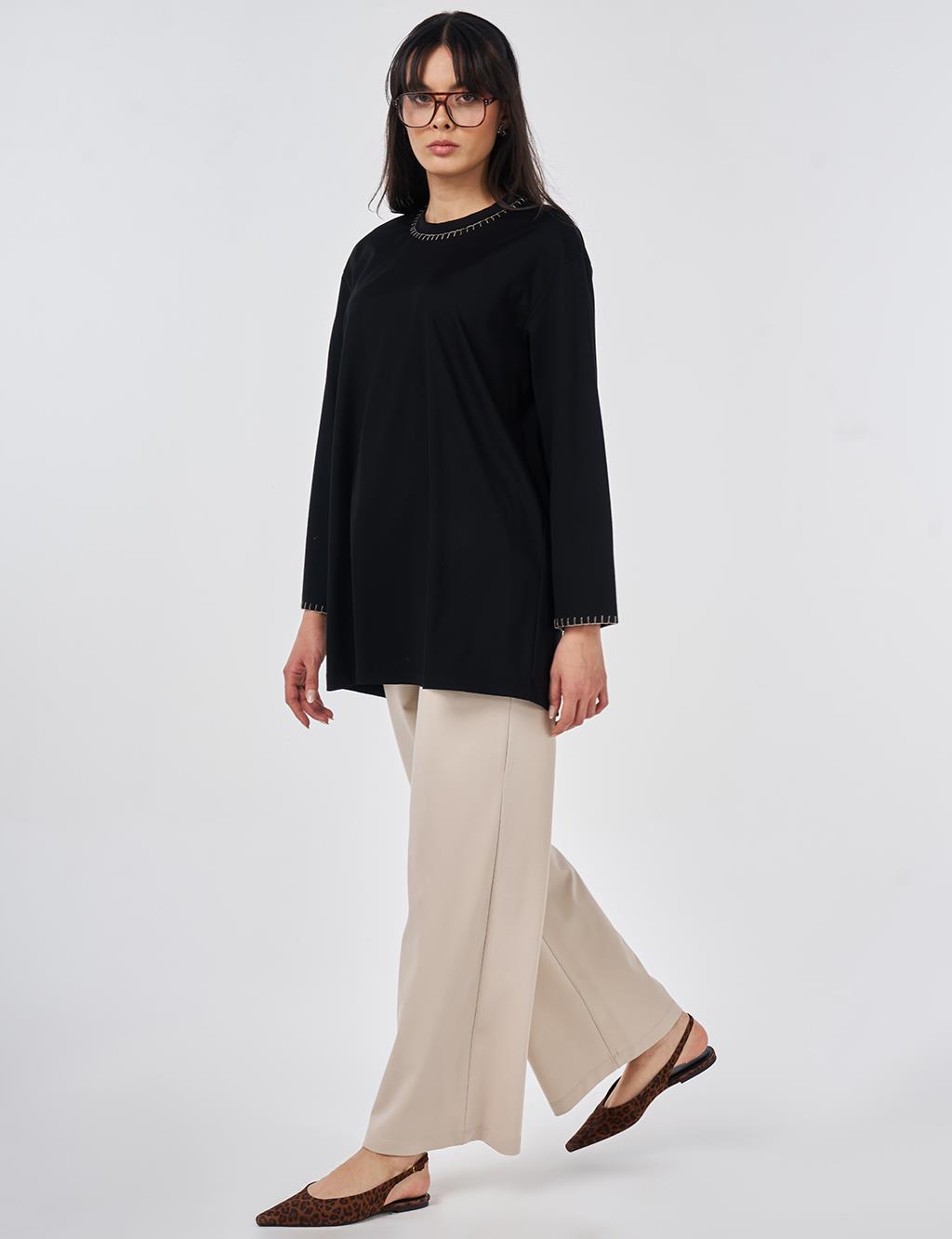 Topstitched Jersey Sweatshirt Black