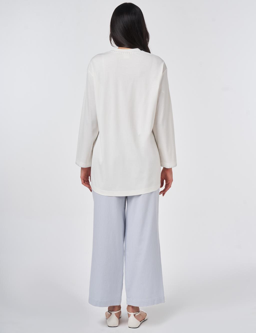 Topstitched Jersey Sweatshirt Optical White