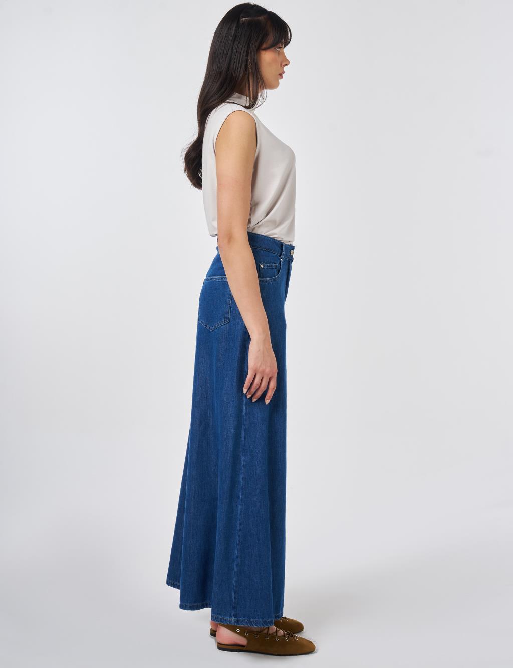 Washed Wide-Leg Denim Trousers Indigo 