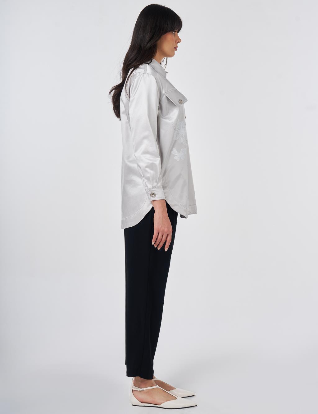 Floral Print Jacket Silver