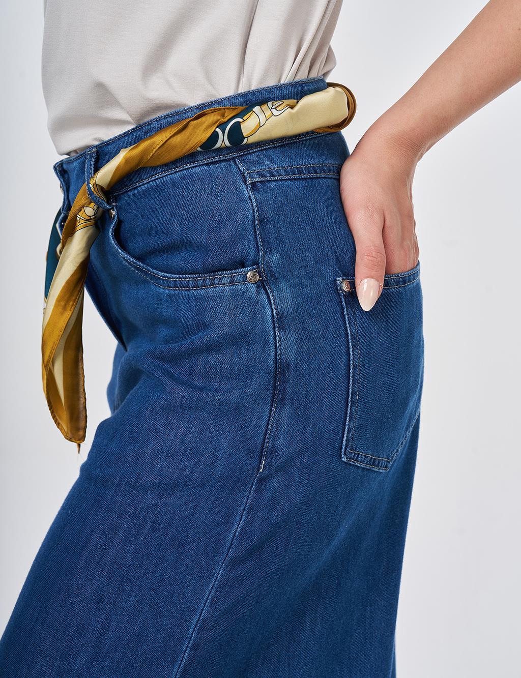 Washed Wide-Leg Denim Trousers Indigo 