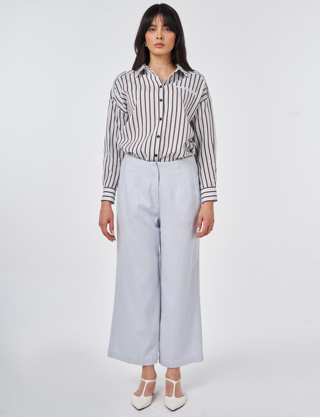 High-Waisted Non Denim Pants Blue