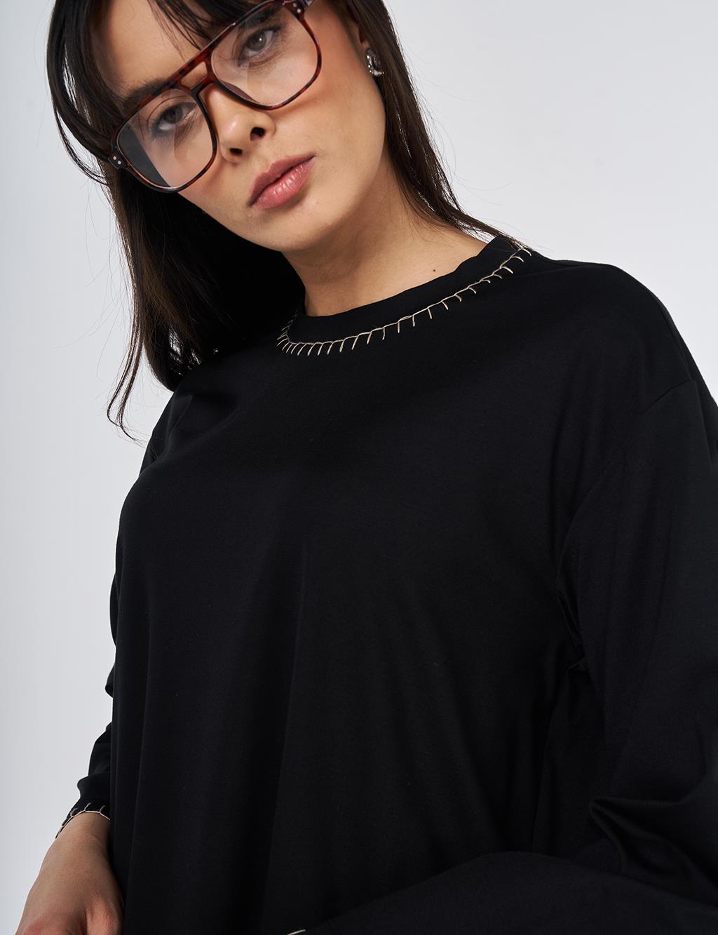 Topstitched Jersey Sweatshirt Black
