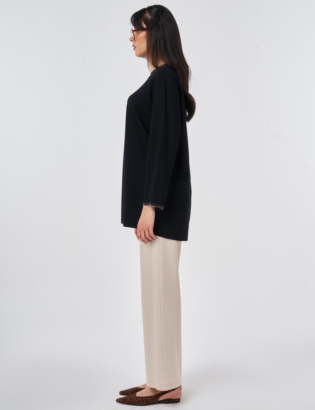 Topstitched Jersey Sweatshirt Black