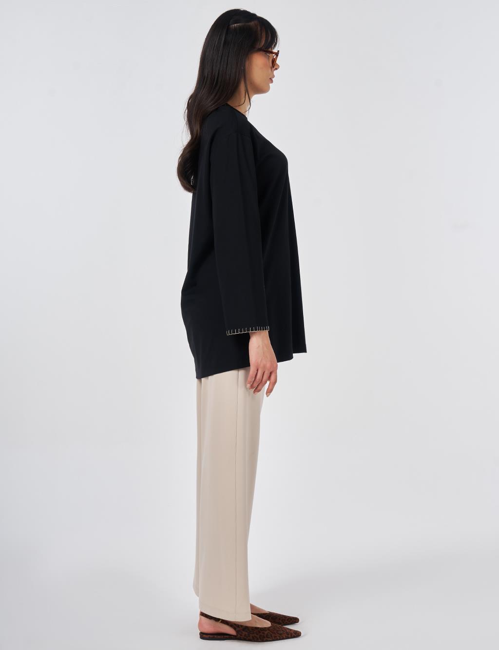 Topstitched Jersey Sweatshirt Black