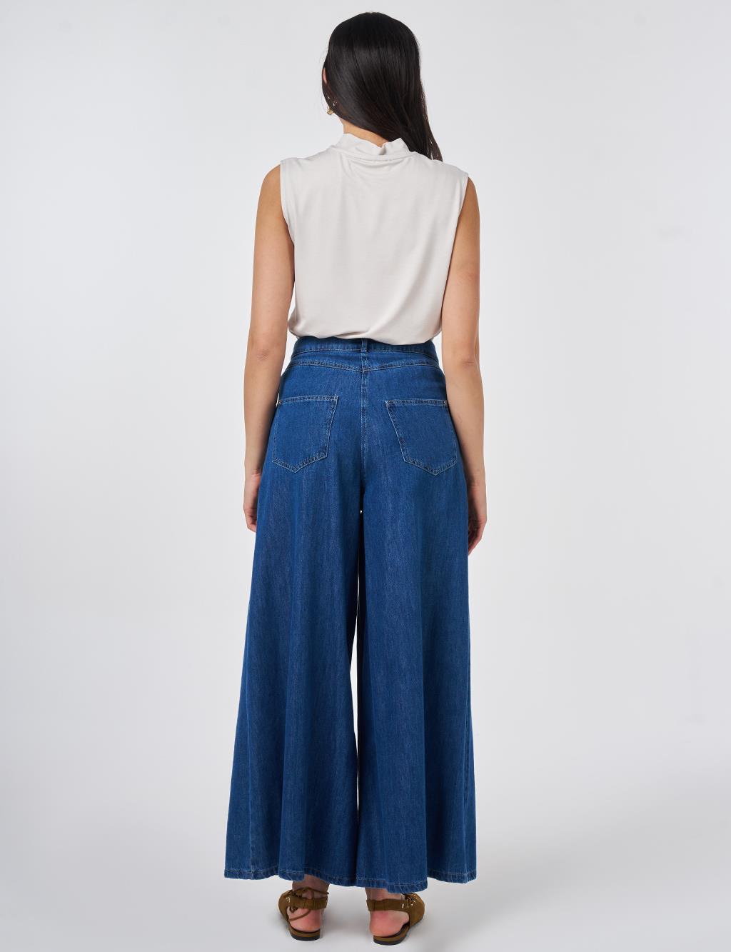 Washed Wide-Leg Denim Trousers Indigo 
