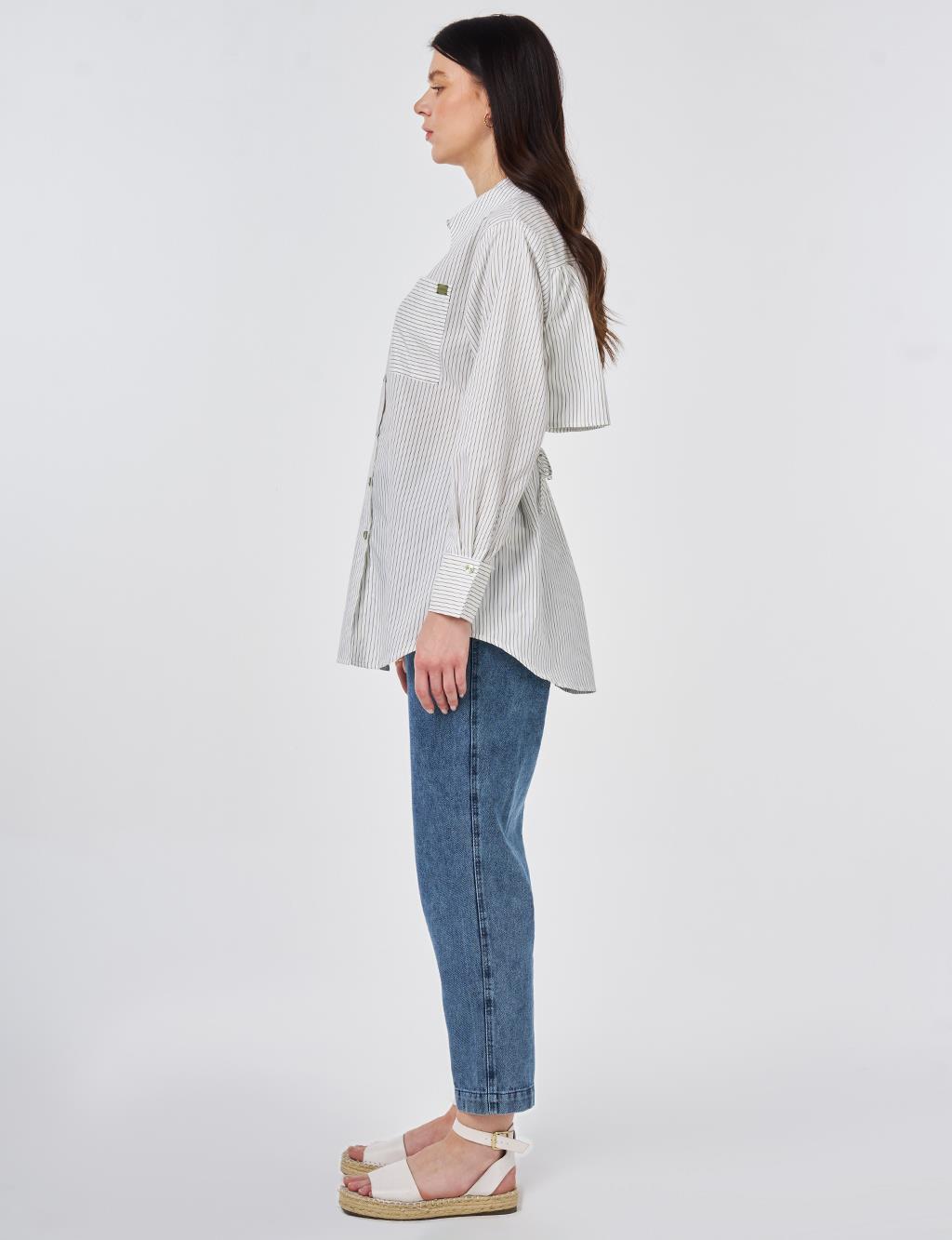 Tie-Belt Cotton Tunic Khaki