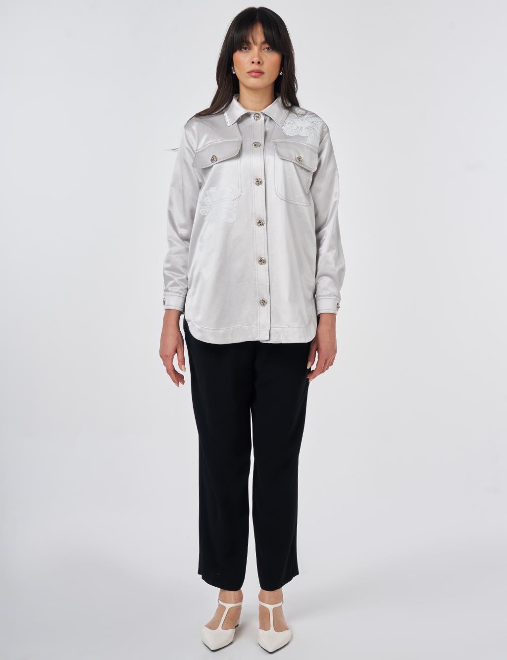 Floral Print Jacket Silver